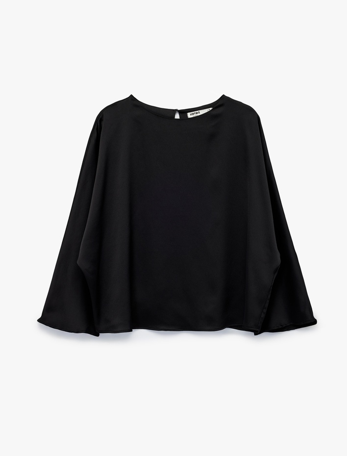  Uzun Kollu Bisiklet Yaka Volanlı Bluz