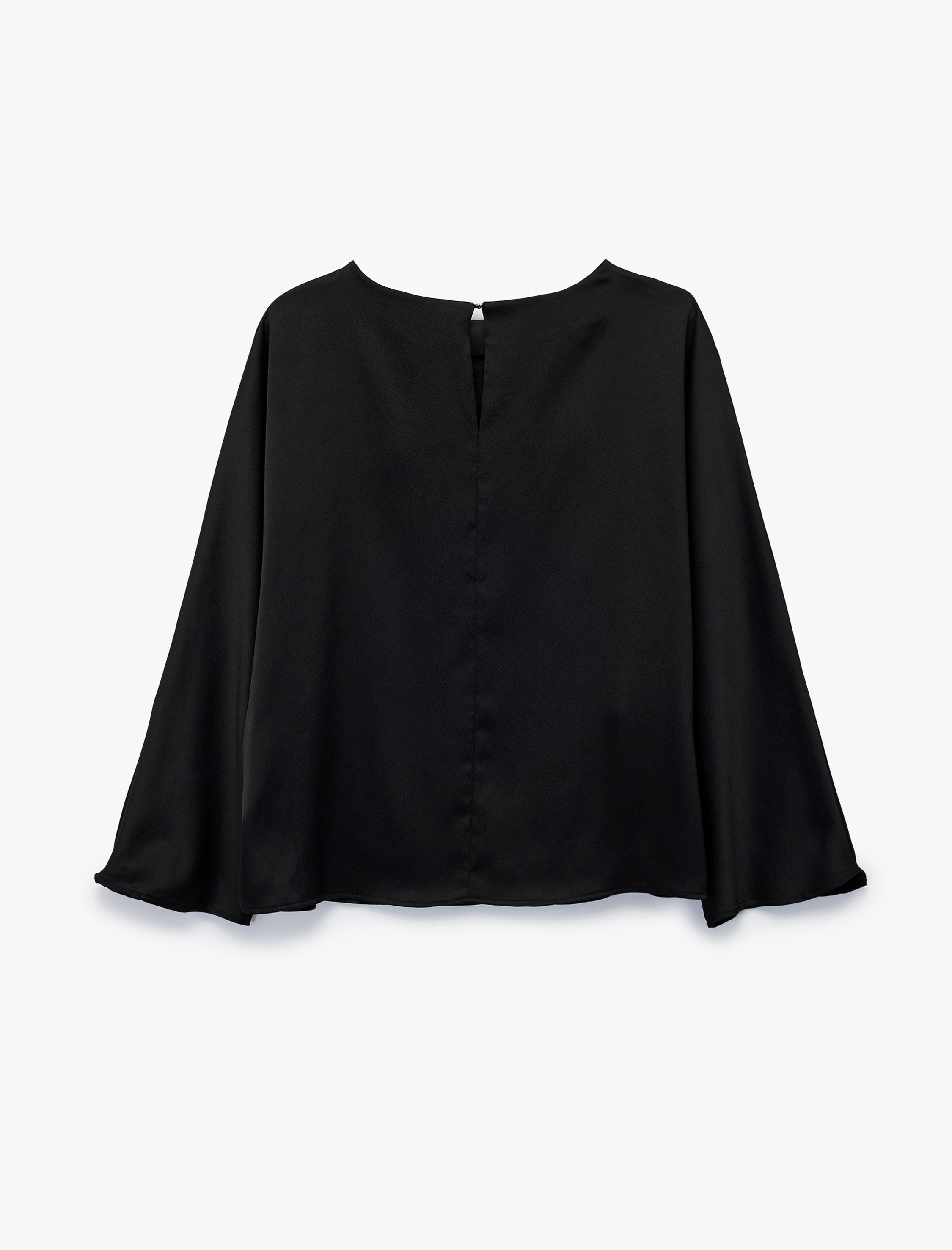 Uzun Kollu Bisiklet Yaka Volanlı Bluz