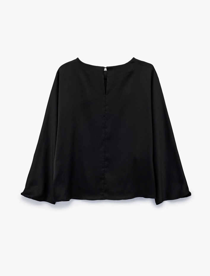  Uzun Kollu Bisiklet Yaka Volanlı Bluz