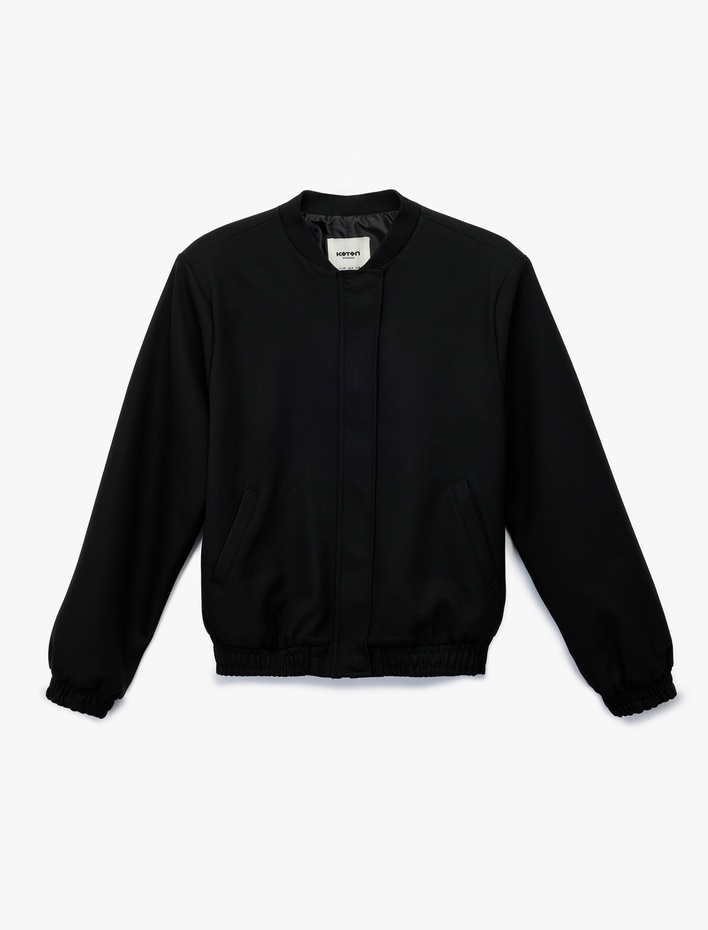  Uzun Kollu Viskon Karışımlı Cep Detaylı Bomber Ceket