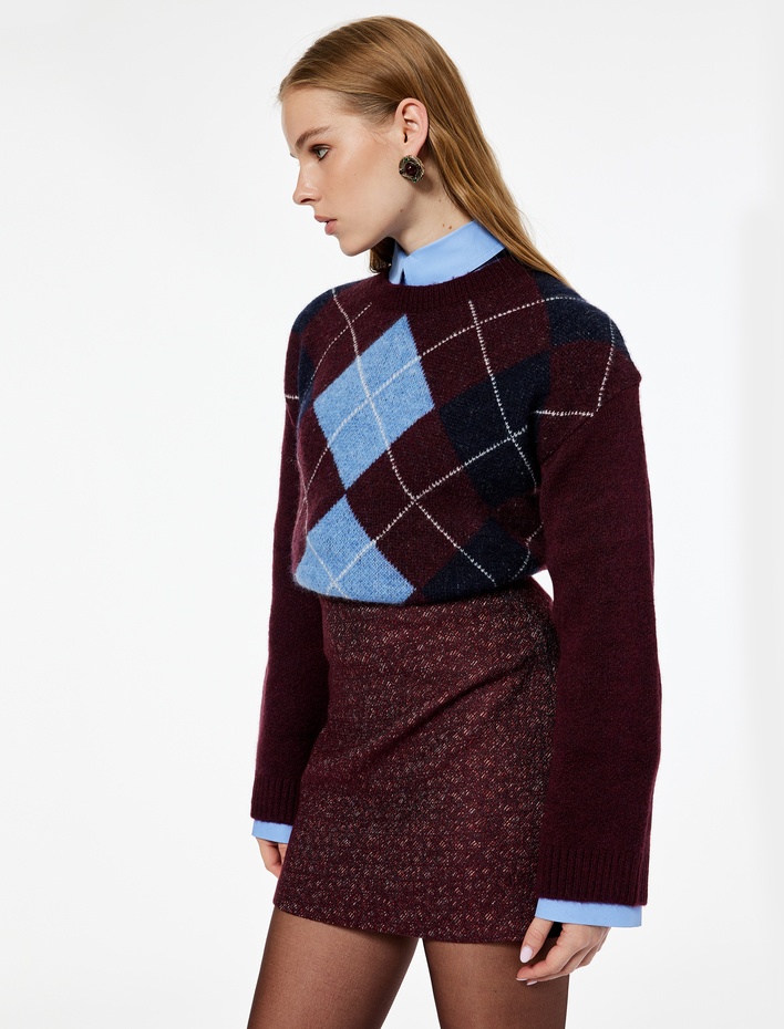  Koton X Melis Ağazat - Uzun Kollu Bisiklet Yaka Baklava Desenli Triko Kazak