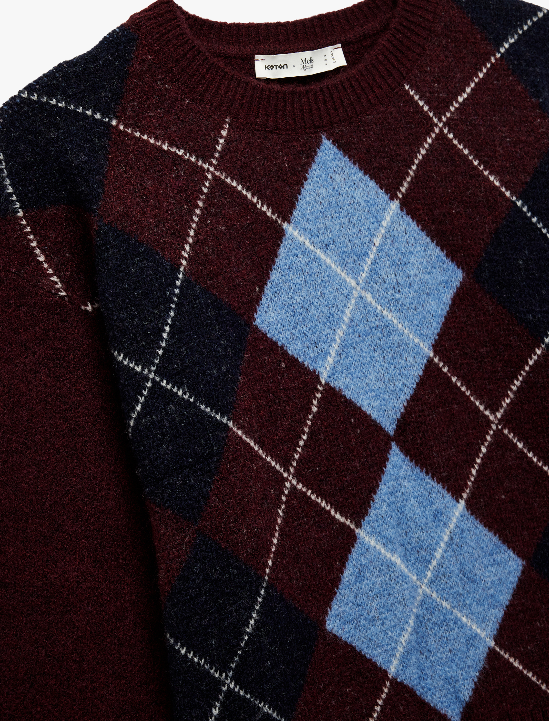   Koton X Melis Ağazat - Uzun Kollu Bisiklet Yaka Baklava Desenli Triko Kazak