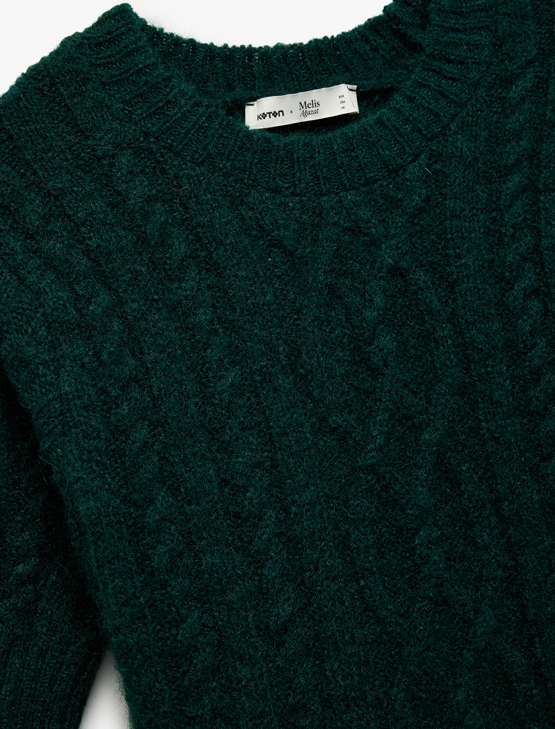   Koton X Melis Ağazat - Regular Fit Kısa Kollu Bisiklet Yaka Saç Örgü Triko Kazak