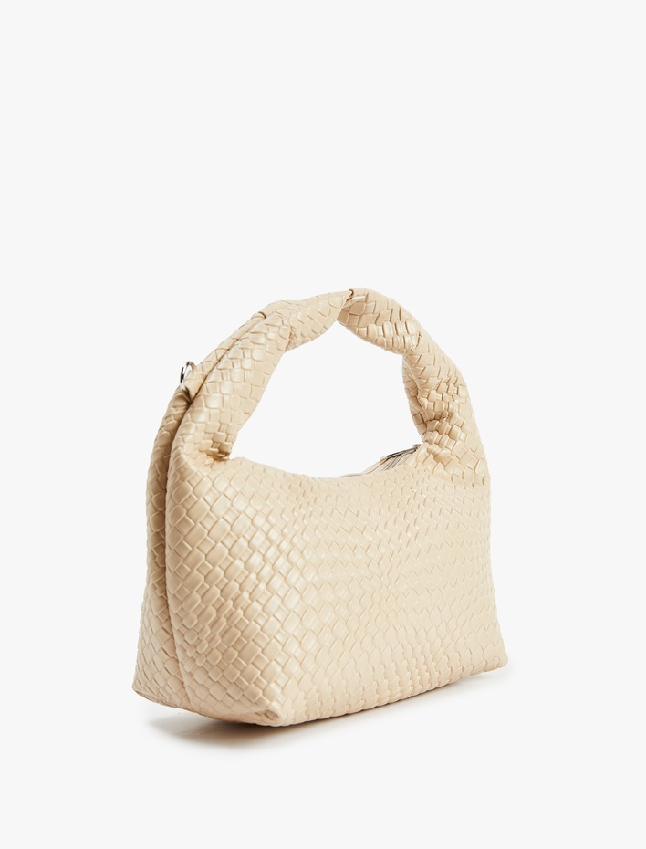 Kadın Suni Deri Saplı Örgü Dokulu Askılı Çapraz Çanta