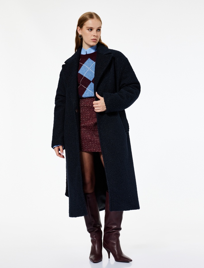  Koton X Melis Ağazat - Uzun Kollu Kemerli Uzun Peluş Buklet Kaban