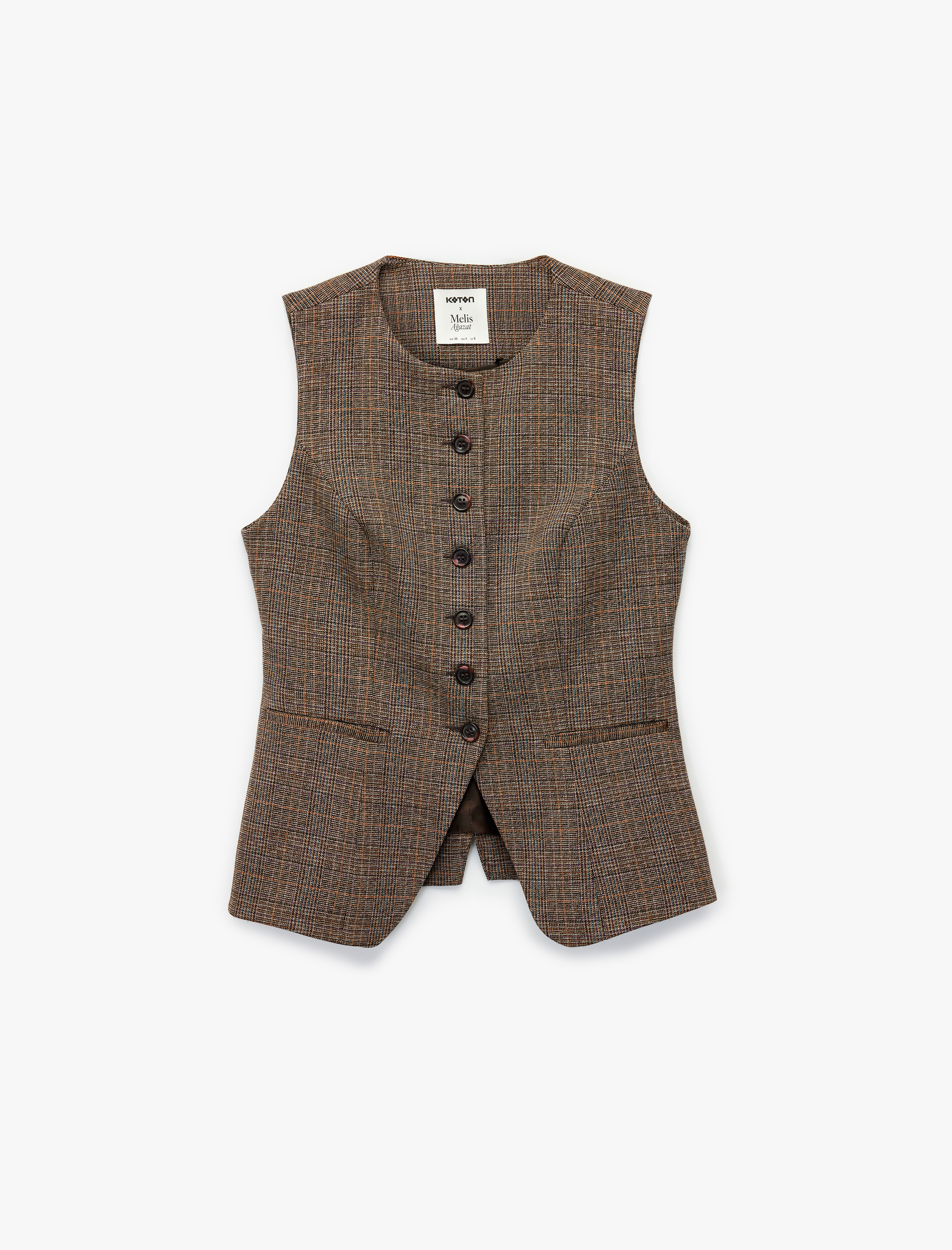   Koton X Melis Ağazat - Slim Fit Bisiklet Yaka Düğmeli Ekose Yelek