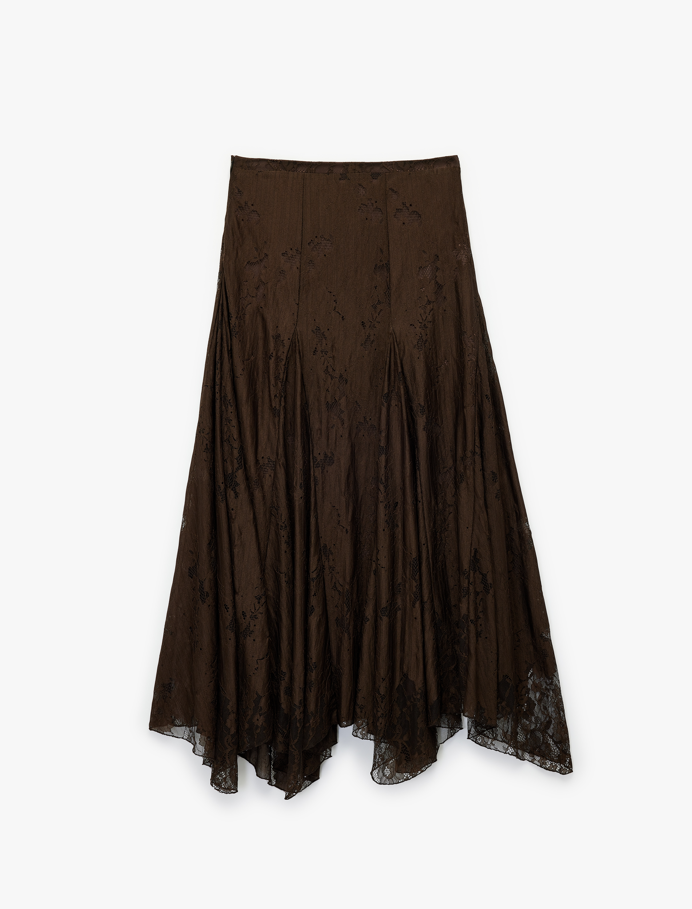   Koton X Melis Ağazat - Yüksek Bel Asimetrik Kesim Dantelli Uzun Etek