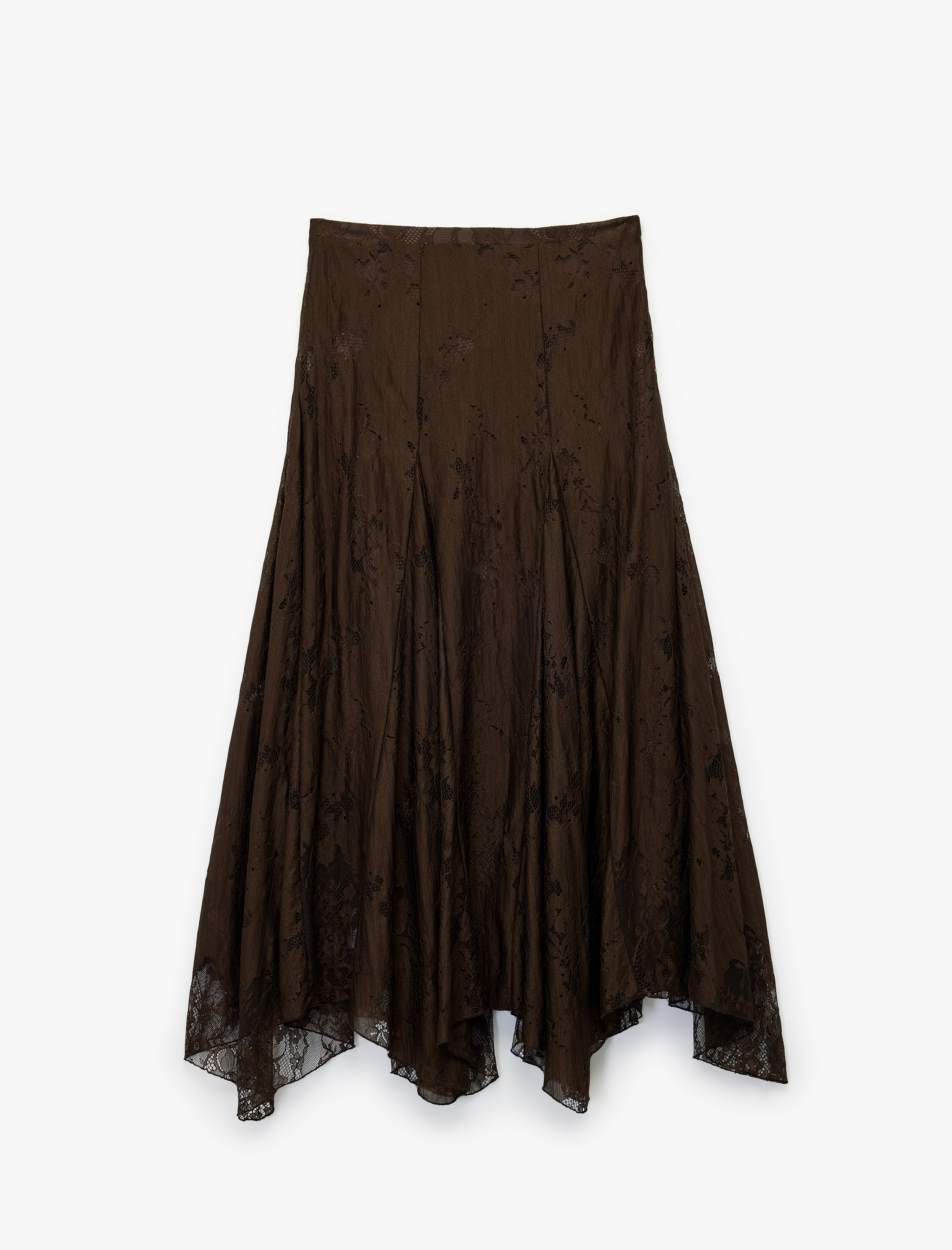   Koton X Melis Ağazat - Yüksek Bel Asimetrik Kesim Dantelli Uzun Etek