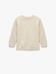 Pamuklu Şardonlu Uzun Kollu Bisiklet Yaka Sweatshirt