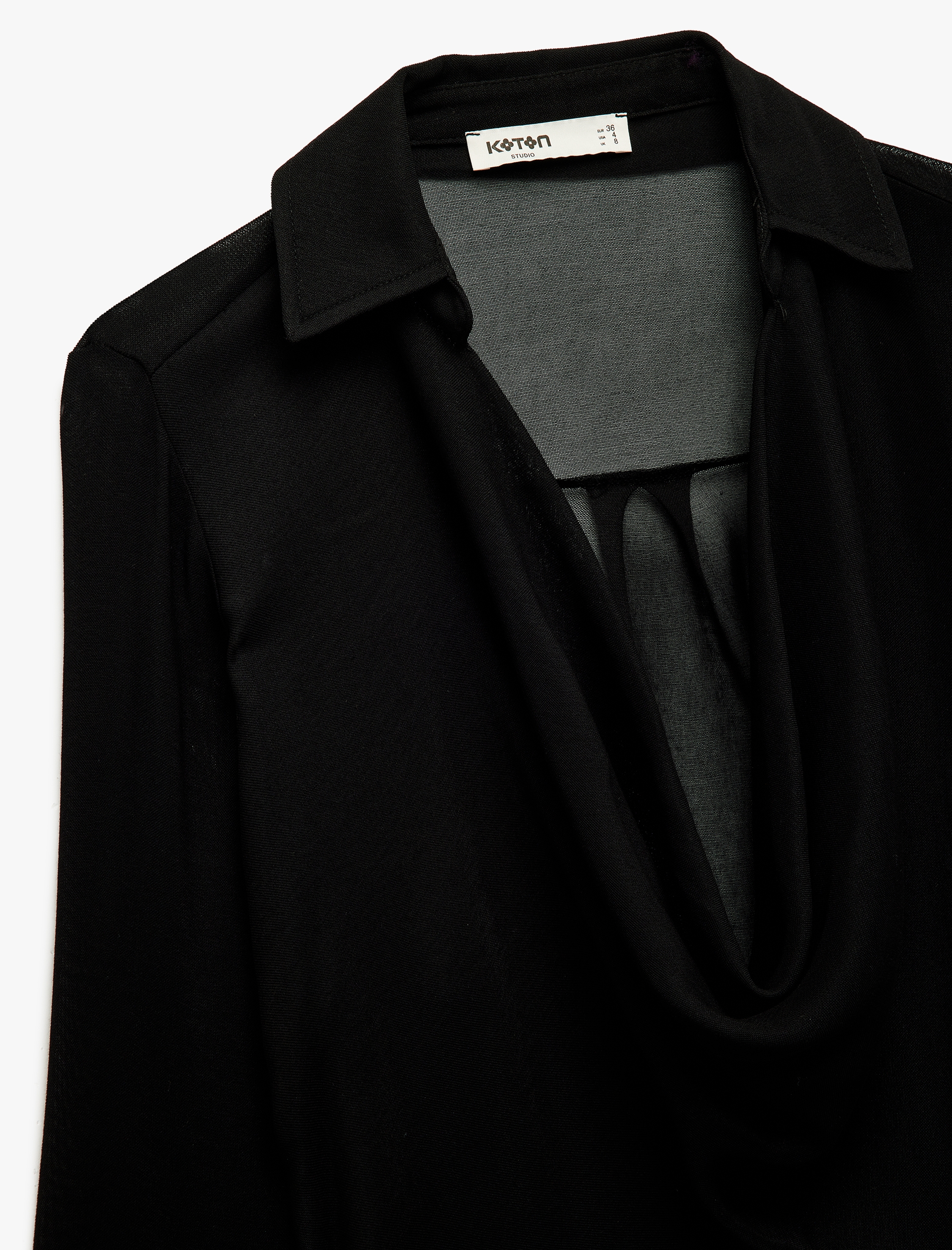   Yarı Transparan Uzun Kollu Degaje Detaylı Gömlek Yaka Bluz