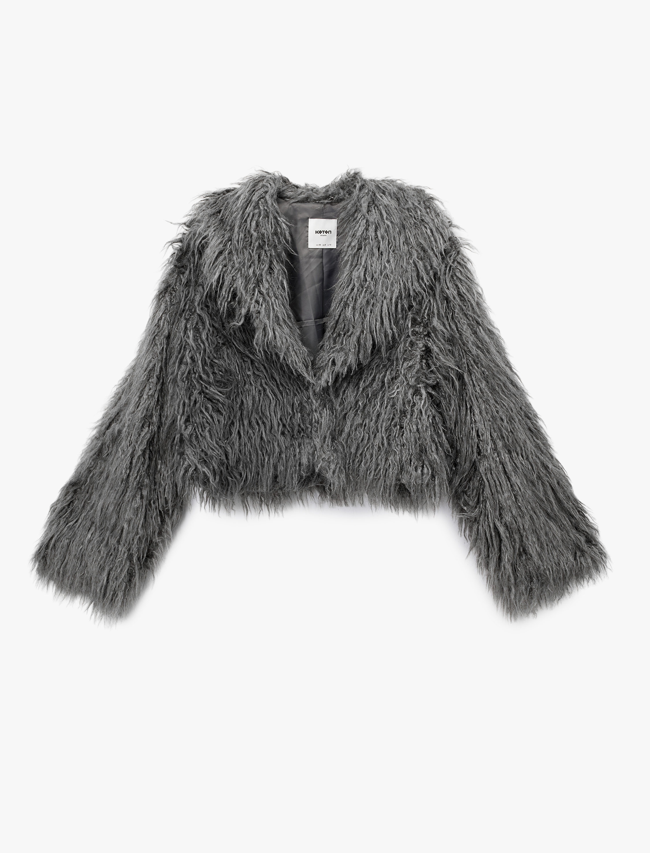 Uzun Kollu Şal Yaka Kısa Suni Kürk Mont