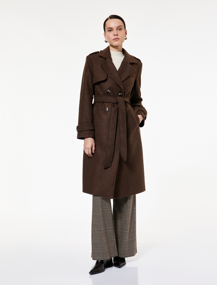  Cepli Uzun Kollu Kemerli Kruvaze Uzun Kaşe Kaban