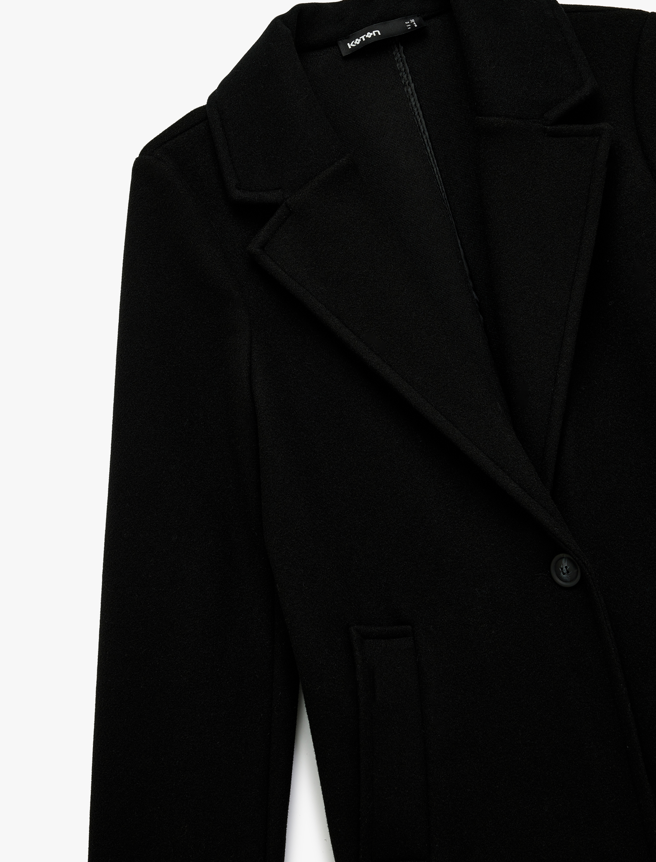   Uzun Kollu Düğmeli Cepli Kruvaze Uzun Kaşe Kaban