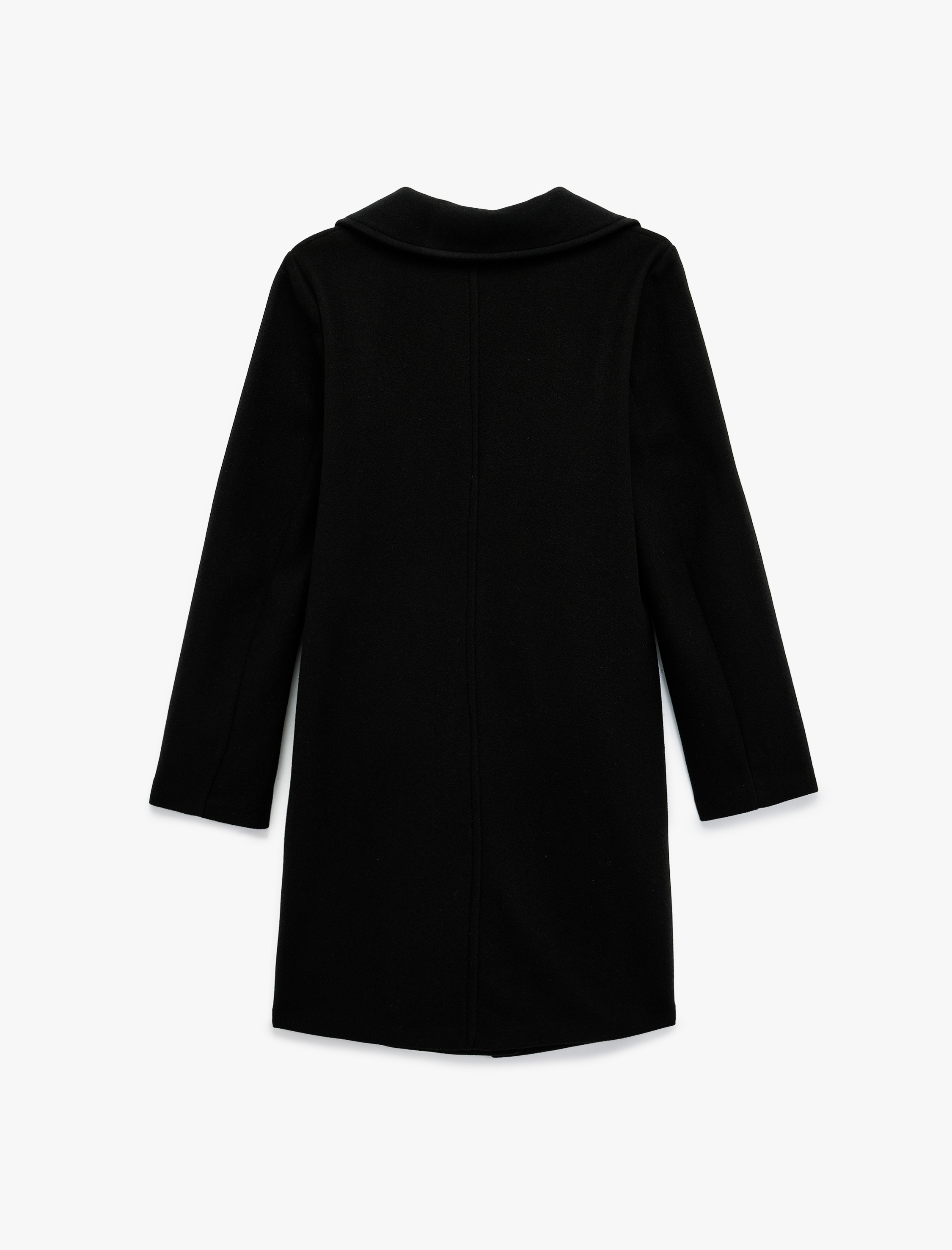   Uzun Kollu Düğmeli Cepli Kruvaze Uzun Kaşe Kaban