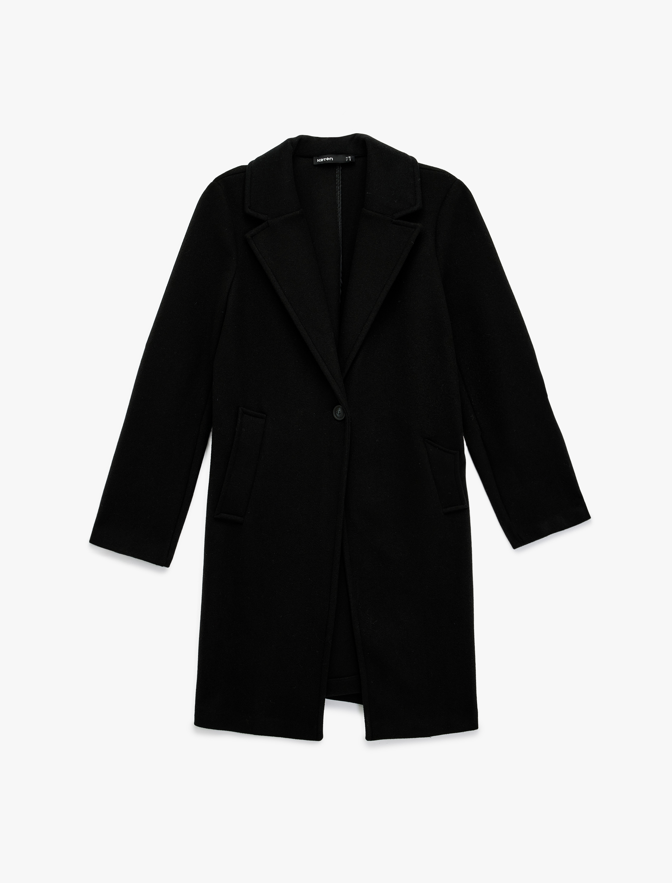   Uzun Kollu Düğmeli Cepli Kruvaze Uzun Kaşe Kaban