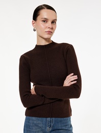 Hafif Dik Yaka Uzun Kollu Triko Kazak