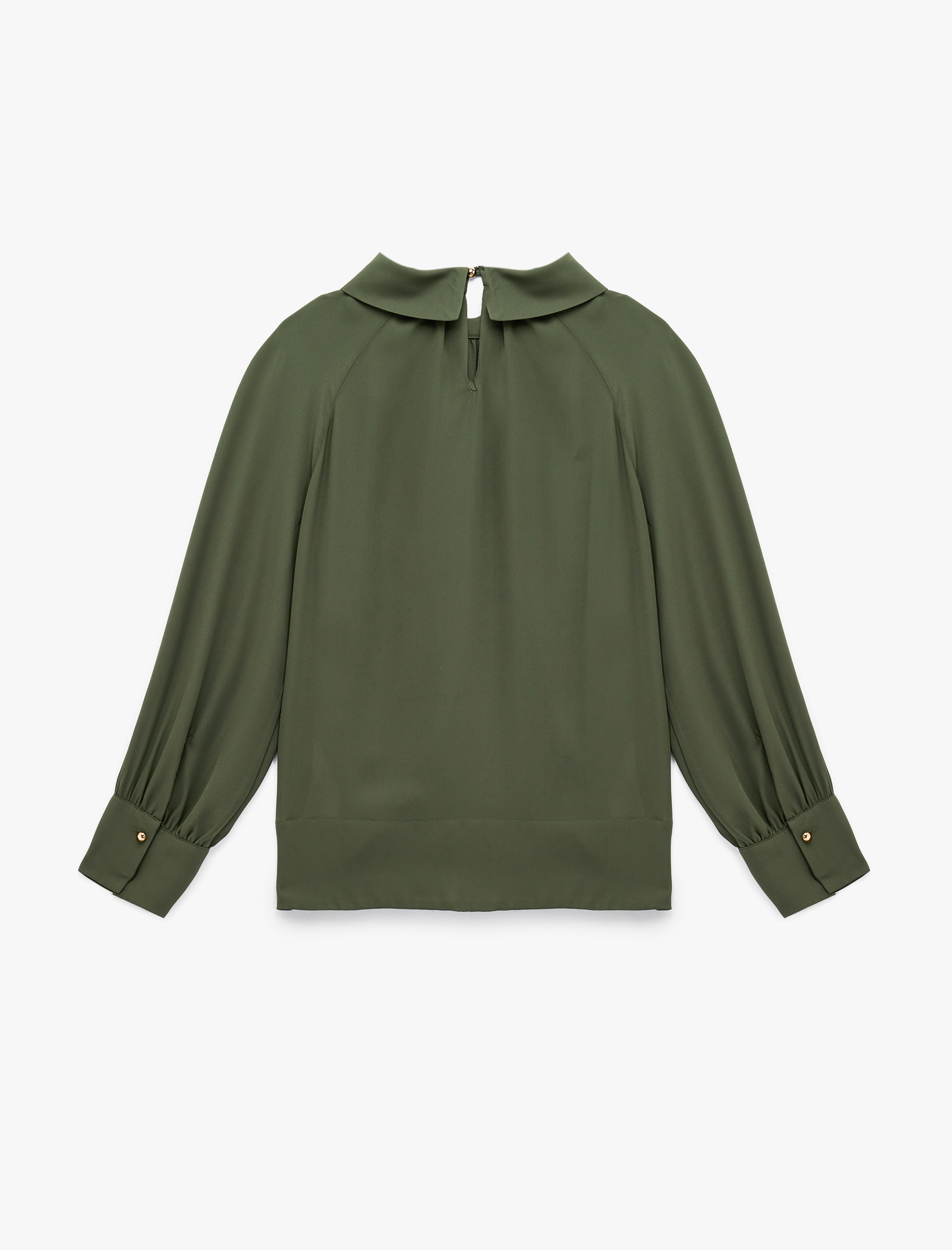   Regular Fit Uzun Kollu Dik Yaka Drapeli Bluz