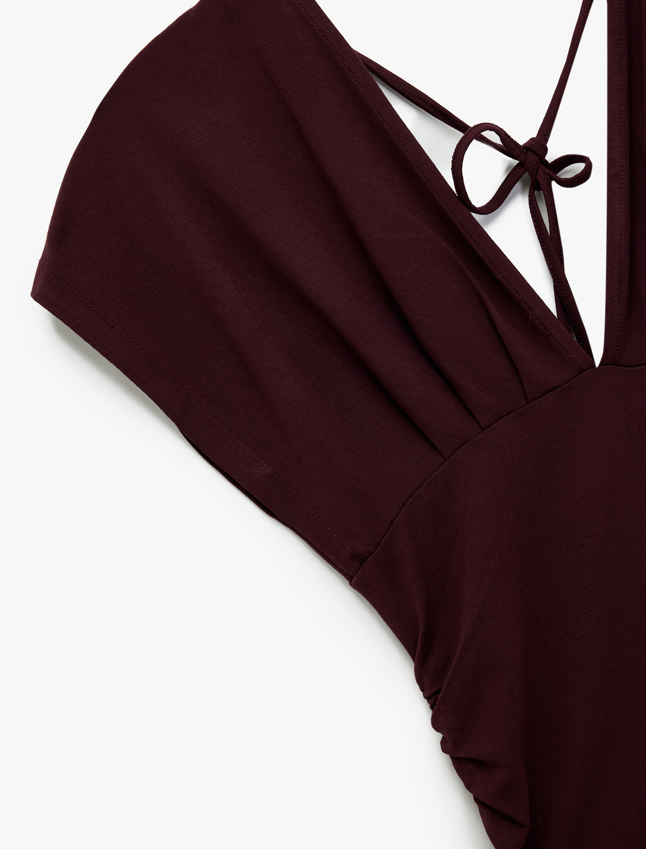   Drapeli Sırt Dekolteli Bağlama Detaylı V Yaka Bluz