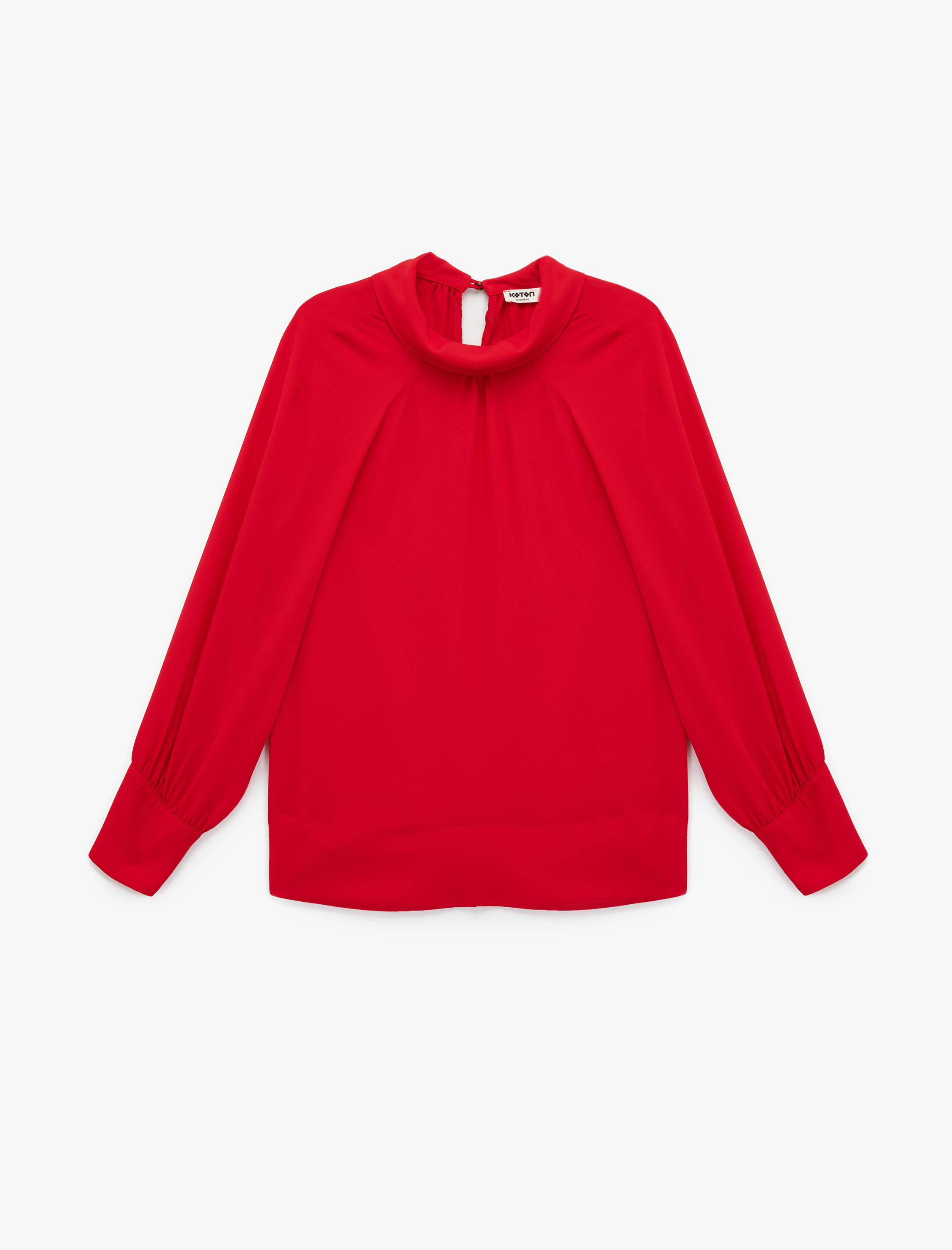   Regular Fit Uzun Kollu Dik Yaka Drapeli Bluz