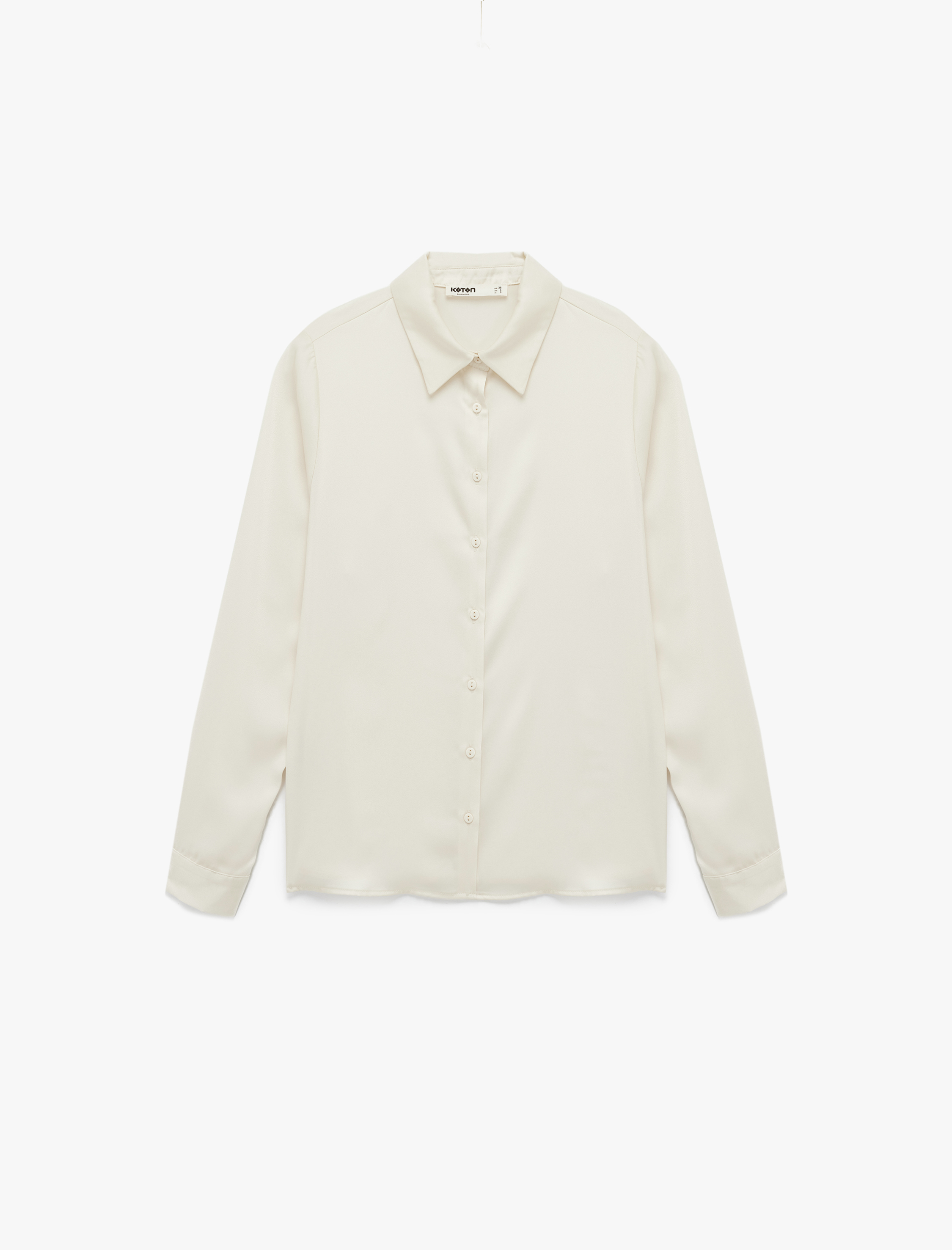   Uzun Kollu Düğmeli Klasik Yaka Saten Gömlek