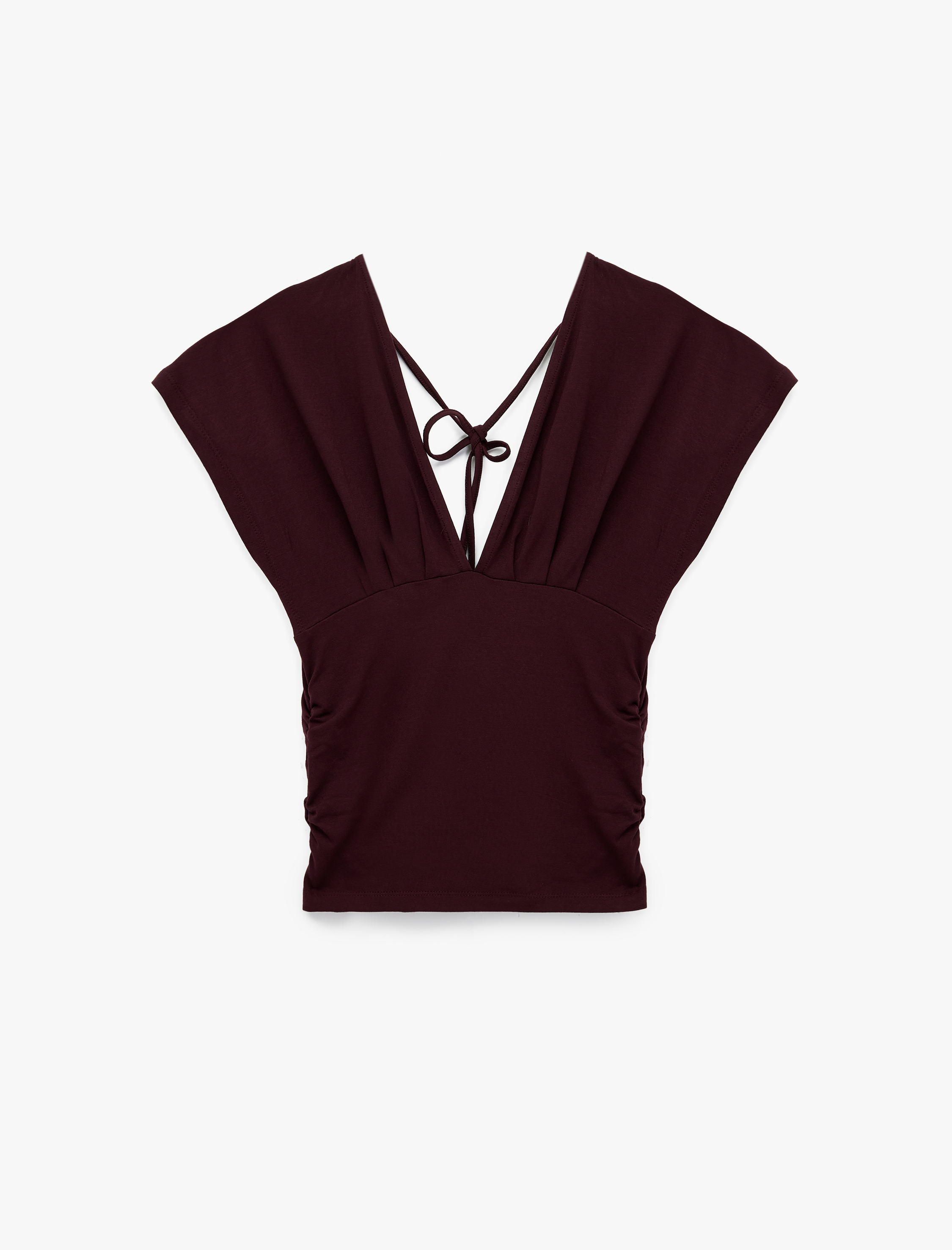   Drapeli Sırt Dekolteli Bağlama Detaylı V Yaka Bluz