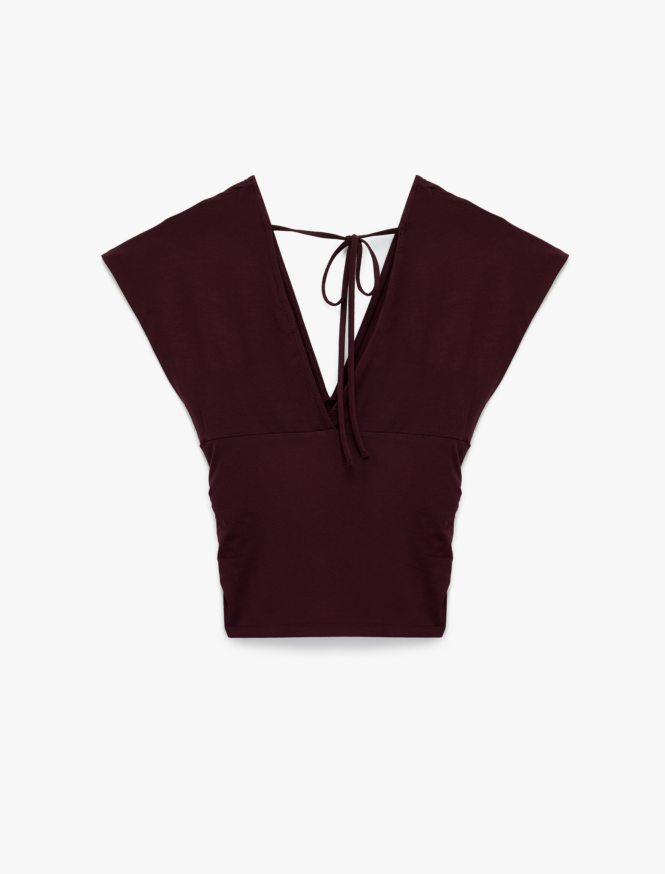   Drapeli Sırt Dekolteli Bağlama Detaylı V Yaka Bluz