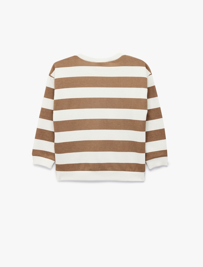 Erkek Bebek Pamuklu Şardonlu Uzun Kollu Bisiklet Yaka Dinozor Baskılı Çizgili Sweatshirt