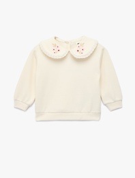 Dokulu Uzun Kollu Bebe Yaka Sweatshirt