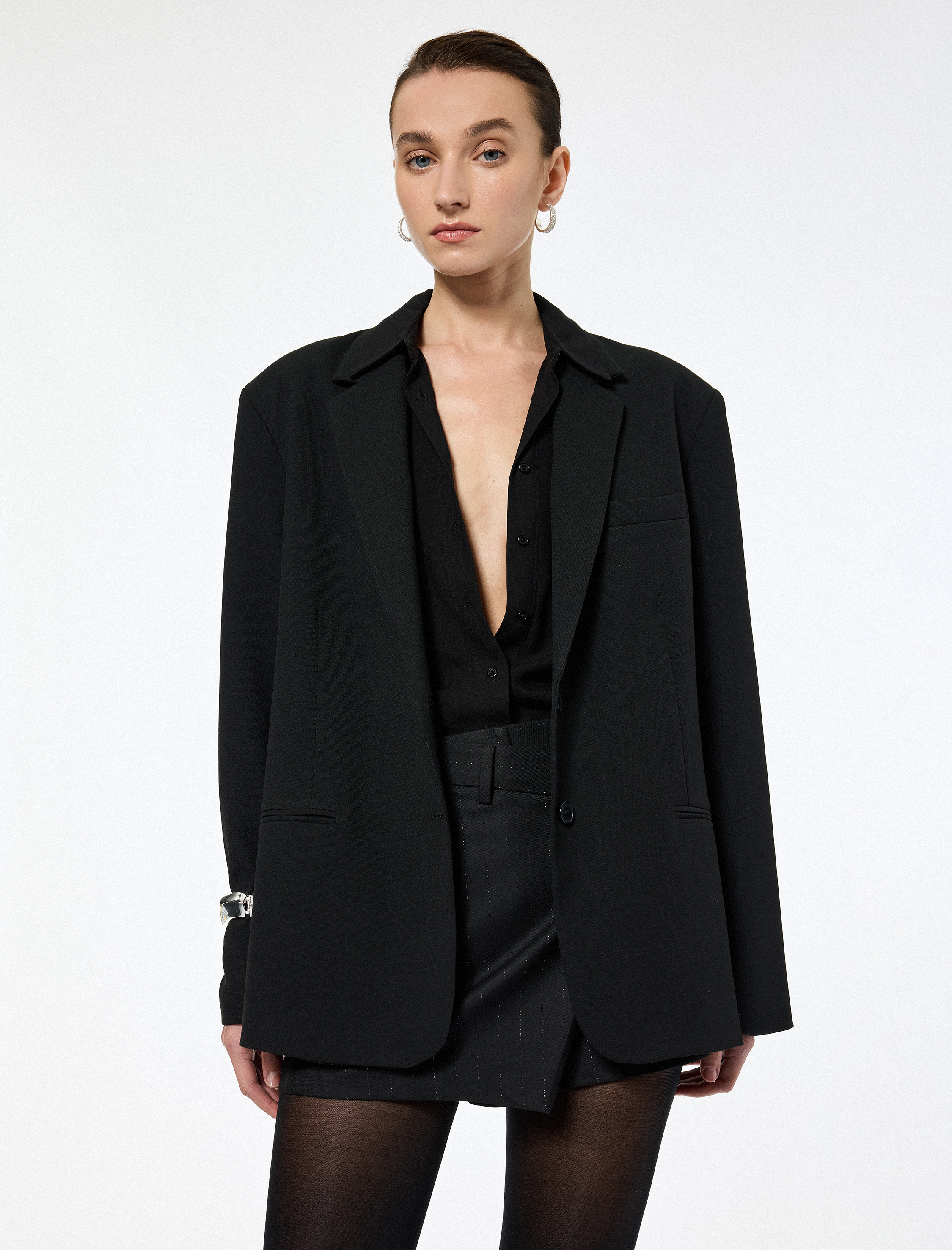   Metalik İplik Detaylı Slim Fit A Kesim Kruvaze Mini Etek