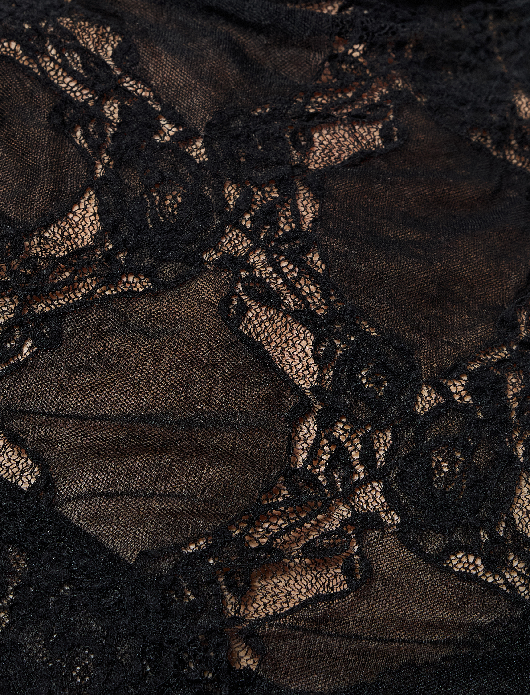   Transparan Slim Fit Dik Yaka Uzun Kollu Dantel Bluz