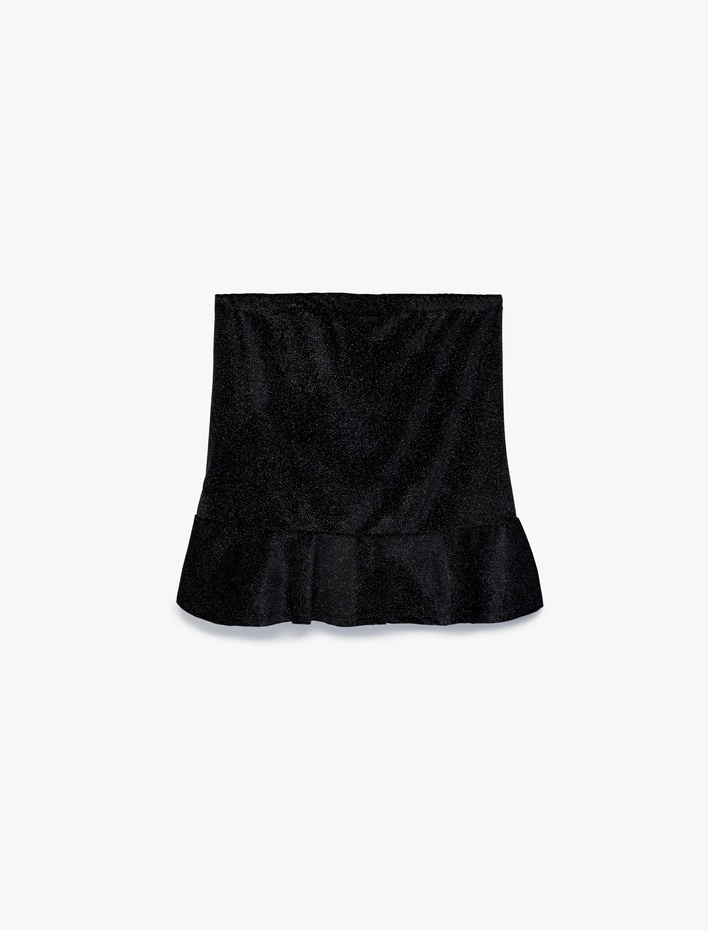 Kız Çocuk Beli Lastikli Drapeli Simli Fırfırlı Etek