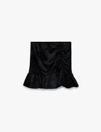 Beli Lastikli Drapeli Simli Fırfırlı Etek