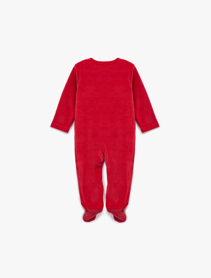 Erkek Bebek Geyik Nakışlı Uzun Kollu Bisiklet Yaka Pamuklu Kadife Tulum