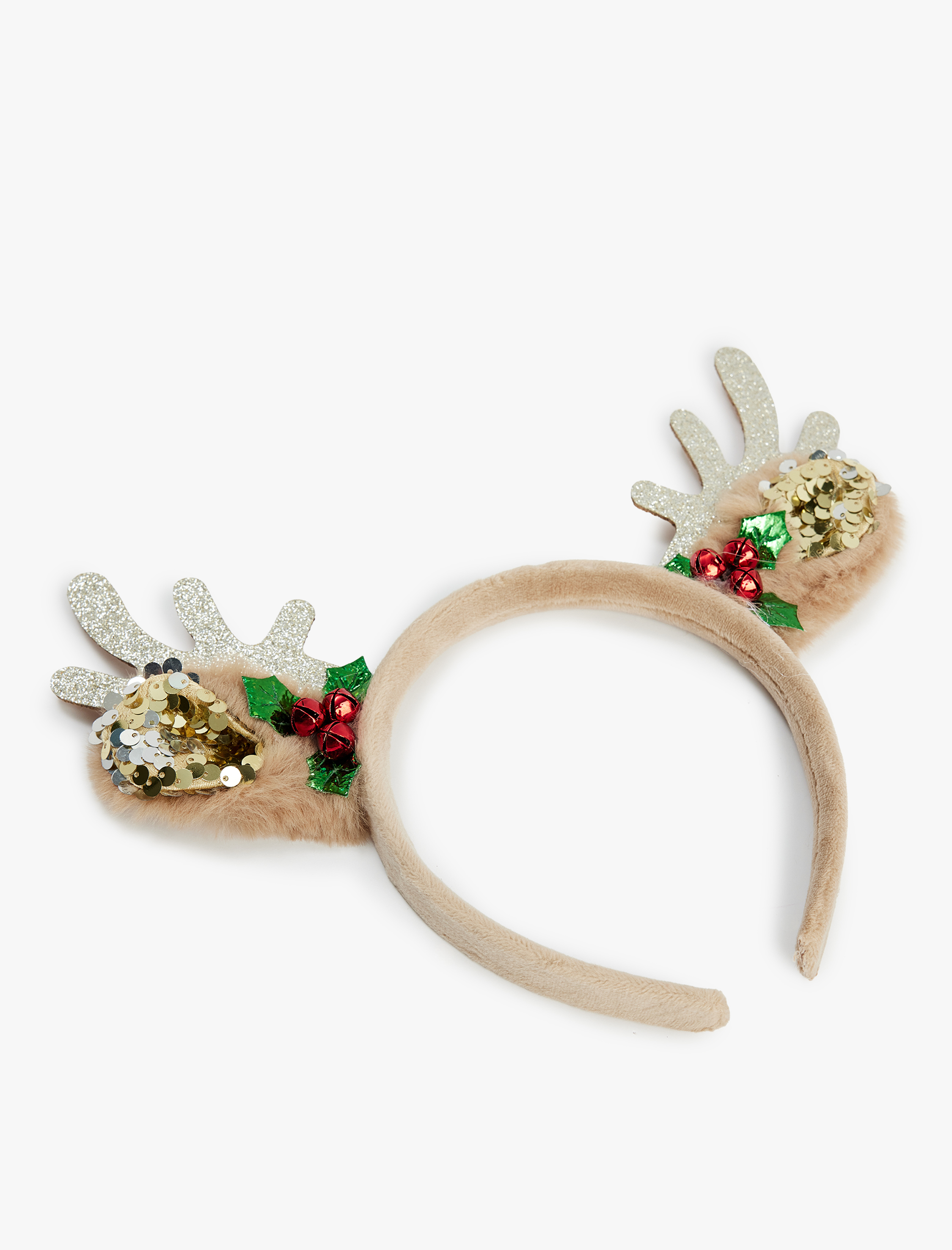  Kız Çocuk Geyik Boynuzu Detaylı Pullu Payetli Yılbaşı Tacı