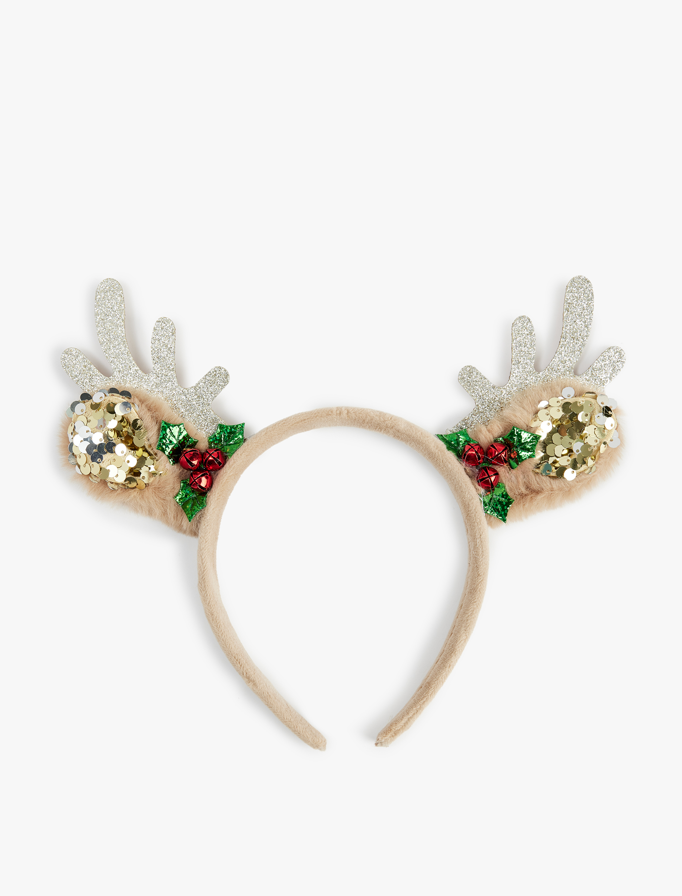  Kız Çocuk Geyik Boynuzu Detaylı Pullu Payetli Yılbaşı Tacı