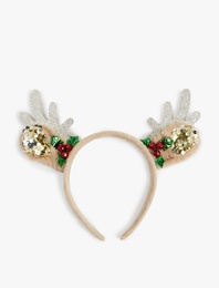 Geyik Boynuzu Detaylı Pullu Payetli Yılbaşı Tacı