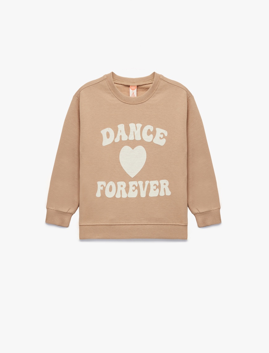 Koton Kız Bebek Baskılı Pamuklu Uzun Kollu Bisiklet Yaka Şardonlu Sweatshirt
