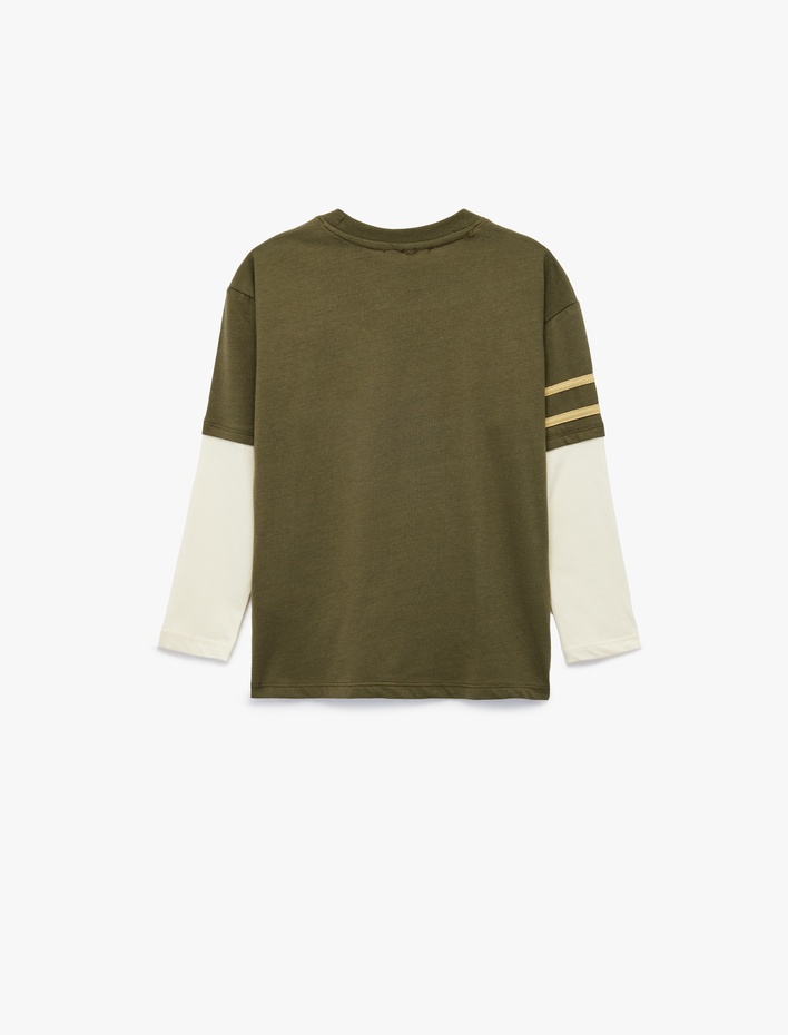 Erkek Çocuk Pamuklu Uzun Kollu Bisiklet Yaka Baskılı Oversize Tişört