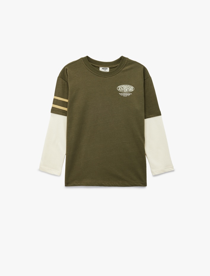 Erkek Çocuk Pamuklu Uzun Kollu Bisiklet Yaka Baskılı Oversize Tişört