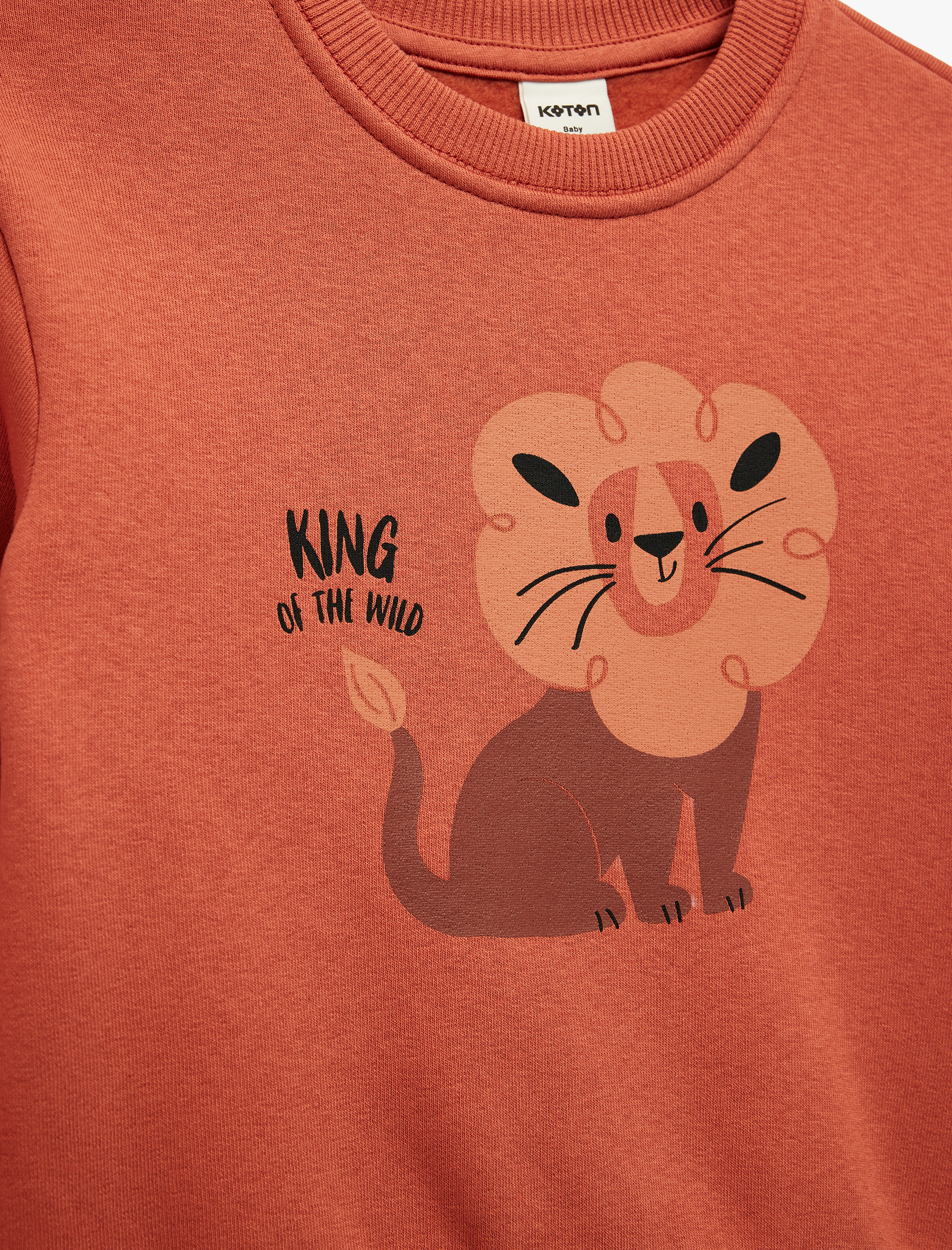  Erkek Bebek Aslan Baskılı Uzun Kollu Bisiklet Yaka Sweatshirt