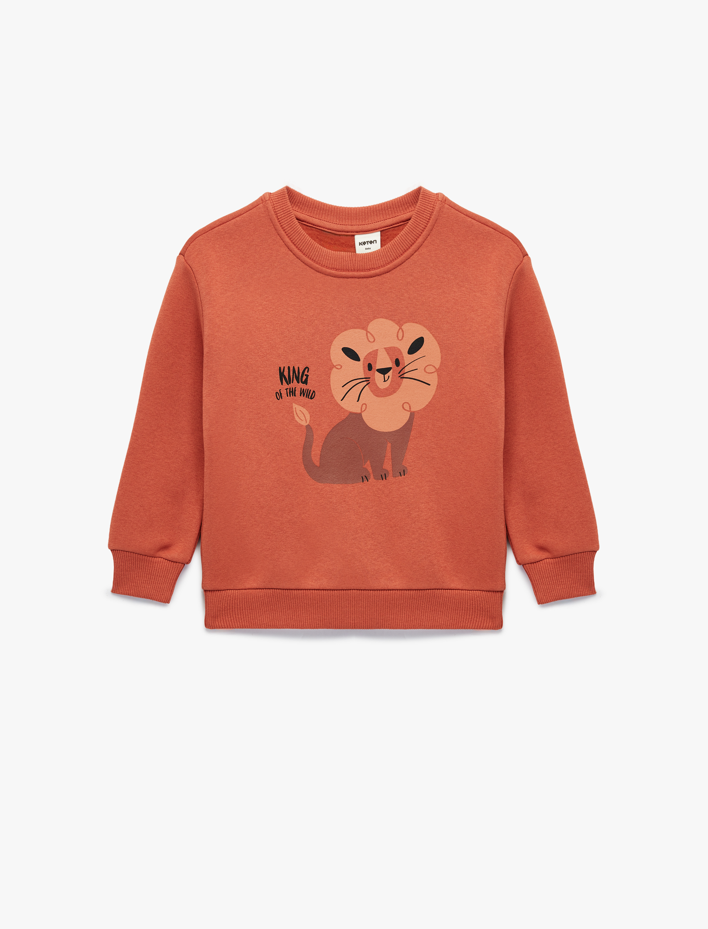  Erkek Bebek Aslan Baskılı Uzun Kollu Bisiklet Yaka Sweatshirt
