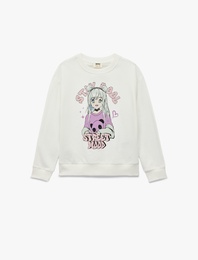 Pamuklu Uzun Kollu Bisiklet Yaka Baskılı Şardonlu Sweatshirt