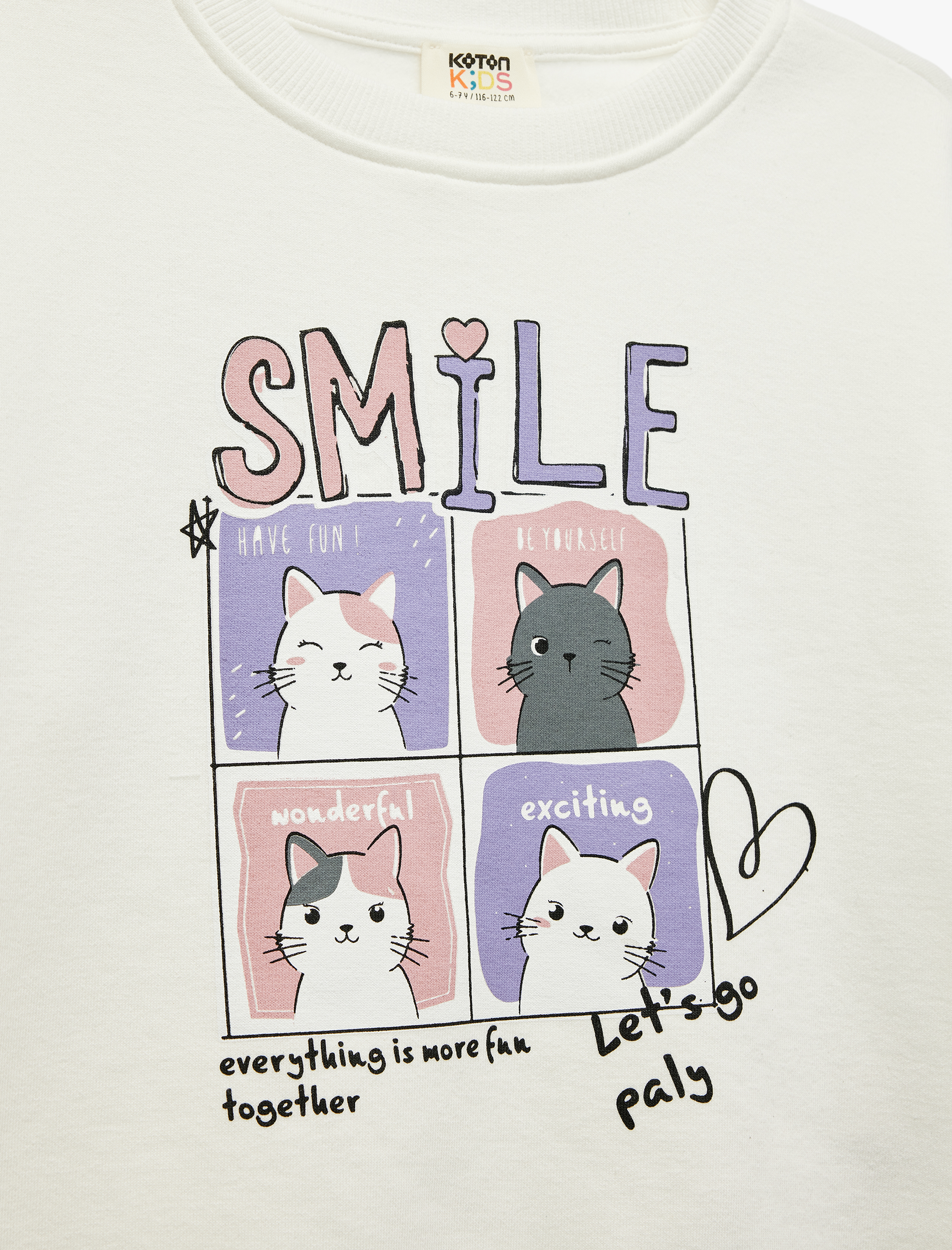  Kız Çocuk Uzun Kollu Bisiklet Yaka Kedi Baskılı Sweatshirt