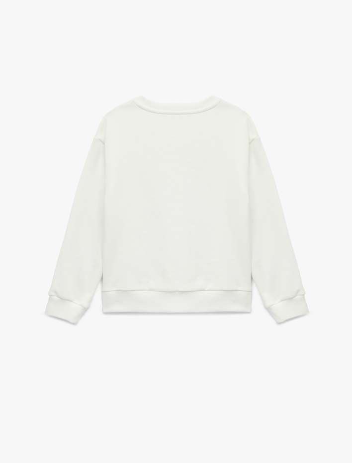 Kız Çocuk Uzun Kollu Bisiklet Yaka Kedi Baskılı Sweatshirt