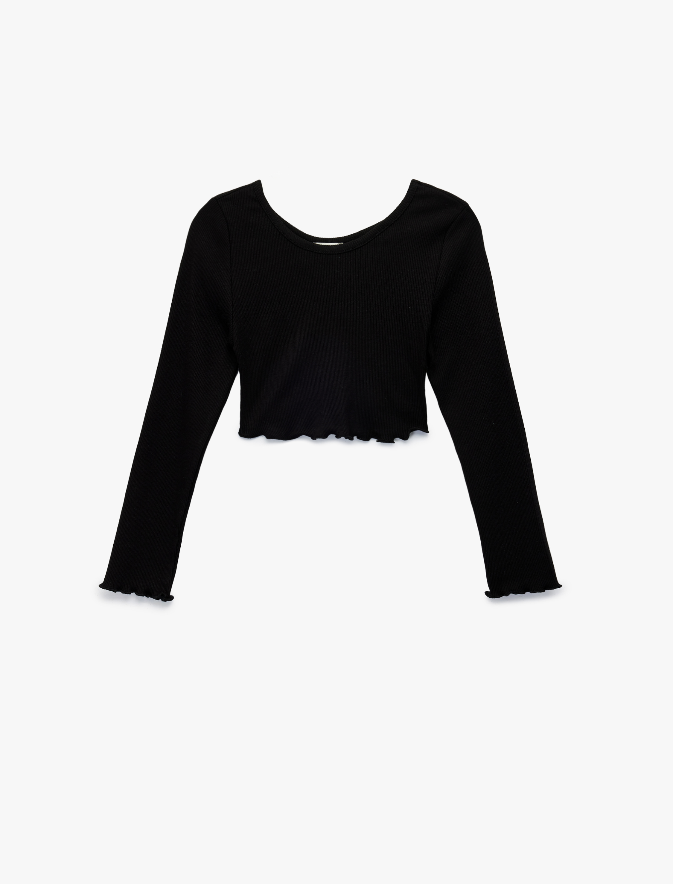  Kız Çocuk Kayık Yaka Uzun Kollu Pamuklu Crop Tişört