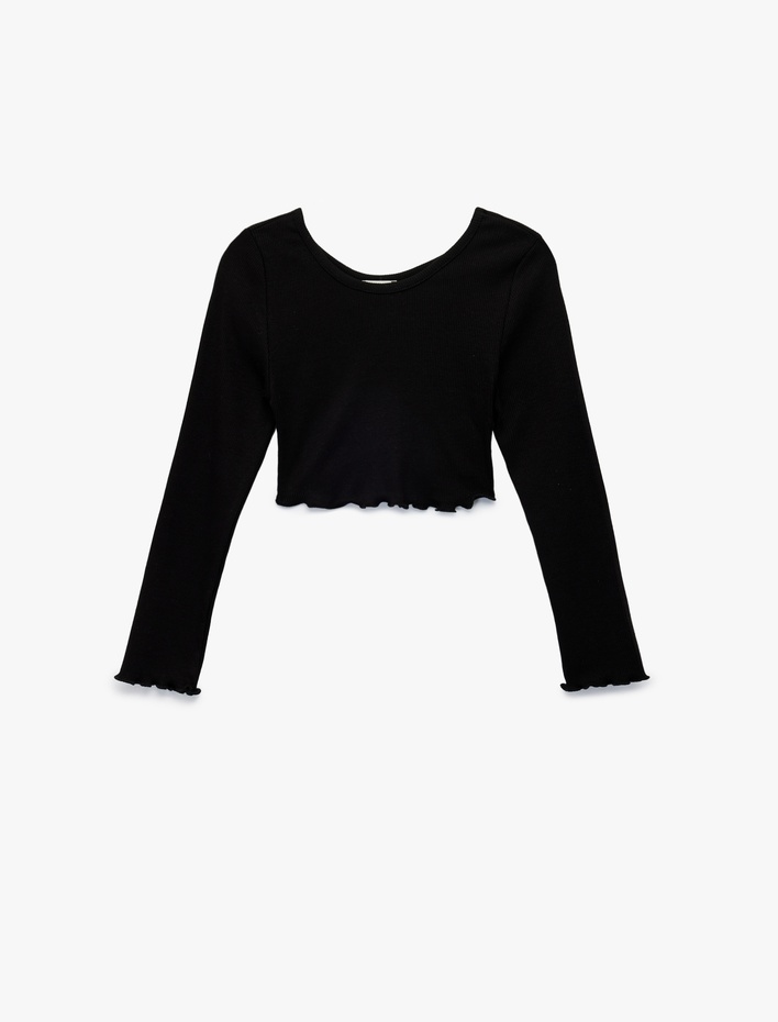 Kız Çocuk Kayık Yaka Uzun Kollu Pamuklu Crop Tişört