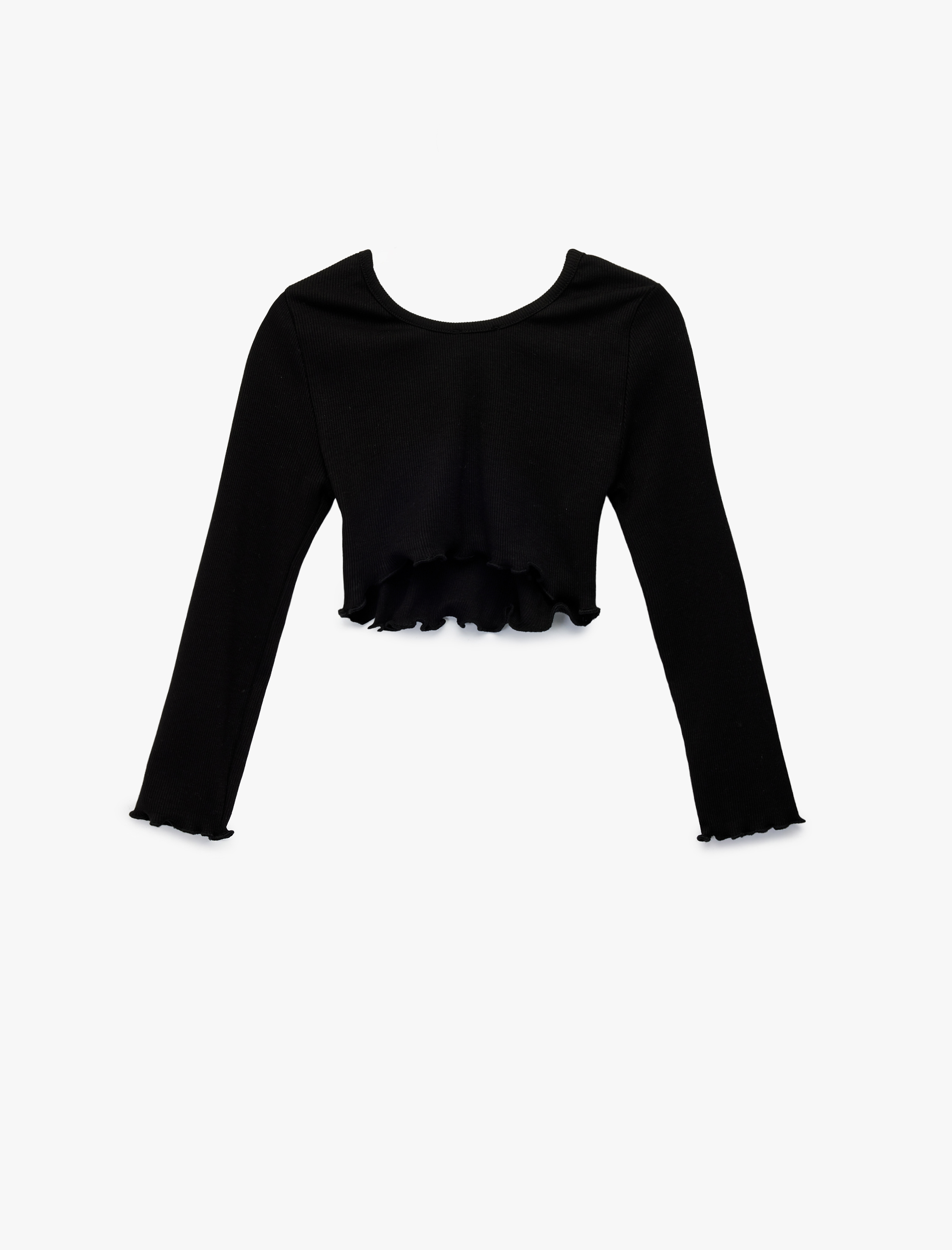  Kız Çocuk Kayık Yaka Uzun Kollu Pamuklu Crop Tişört