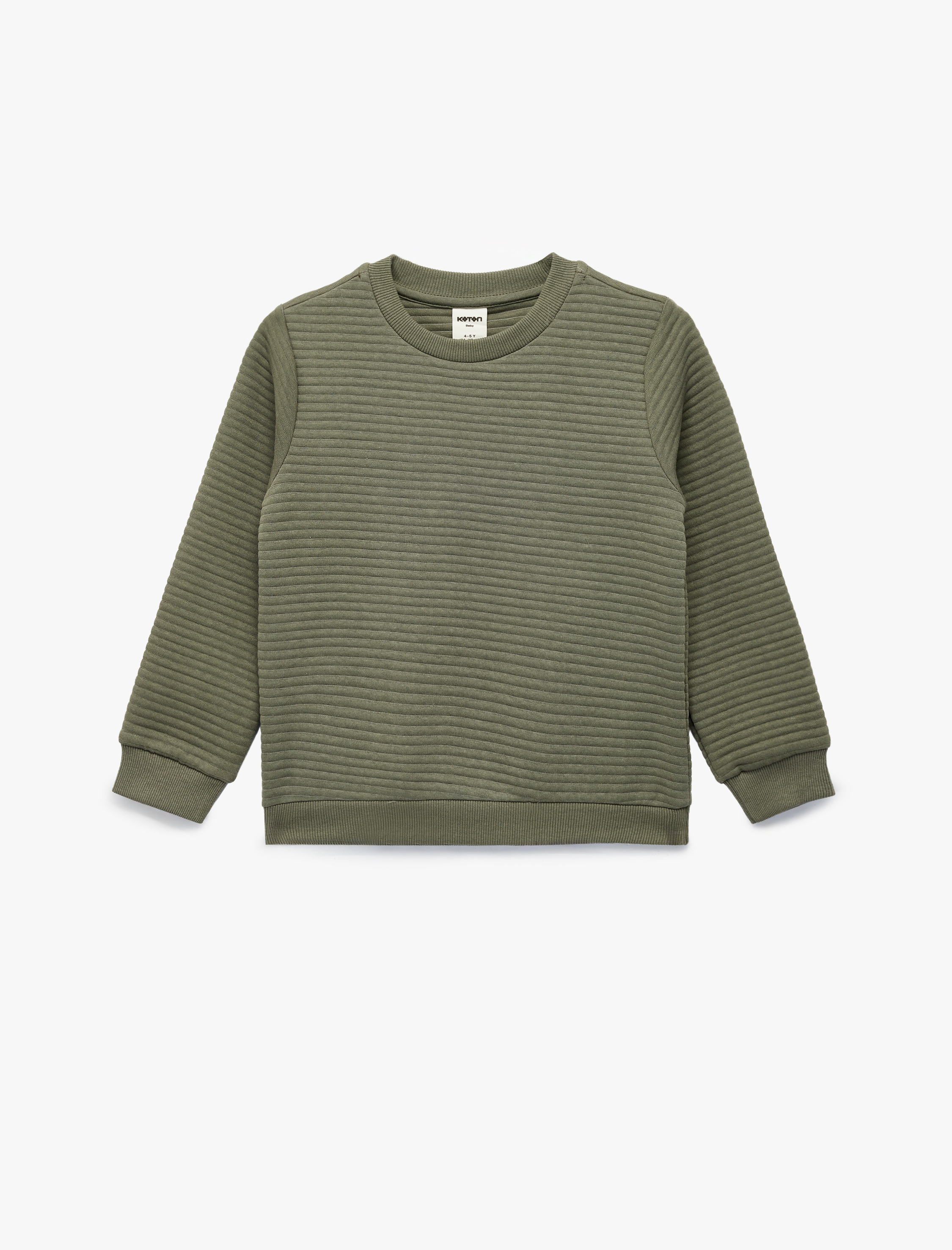 Erkek Bebek Uzun Kollu Bisiklet Yaka Dokulu Pamuklu Sweatshirt