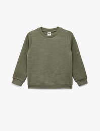 Uzun Kollu Bisiklet Yaka Dokulu Pamuklu Sweatshirt
