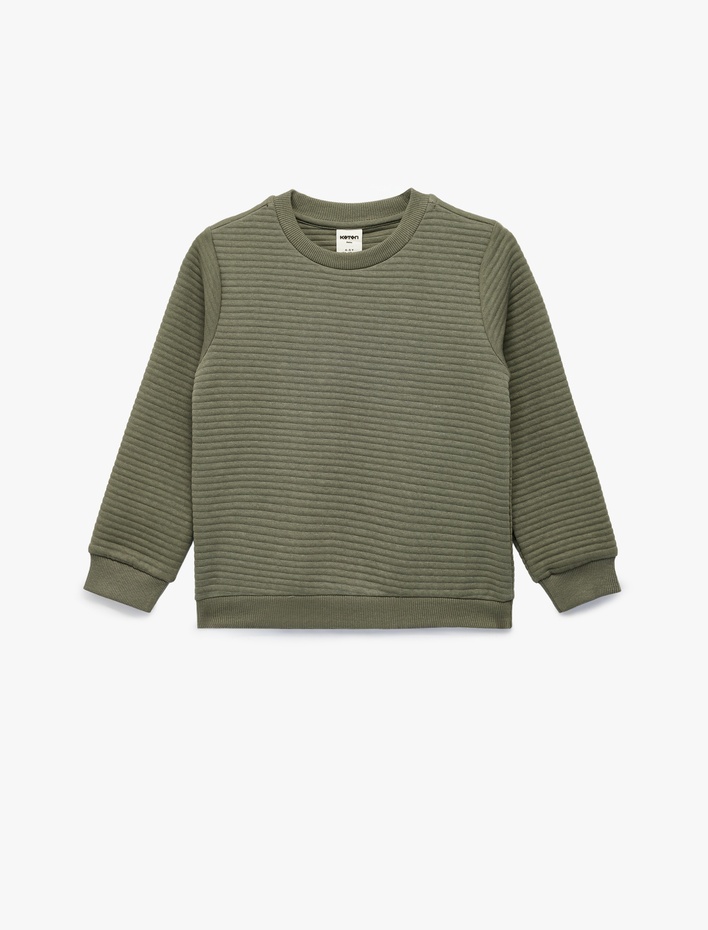 Erkek Bebek Uzun Kollu Bisiklet Yaka Dokulu Pamuklu Sweatshirt